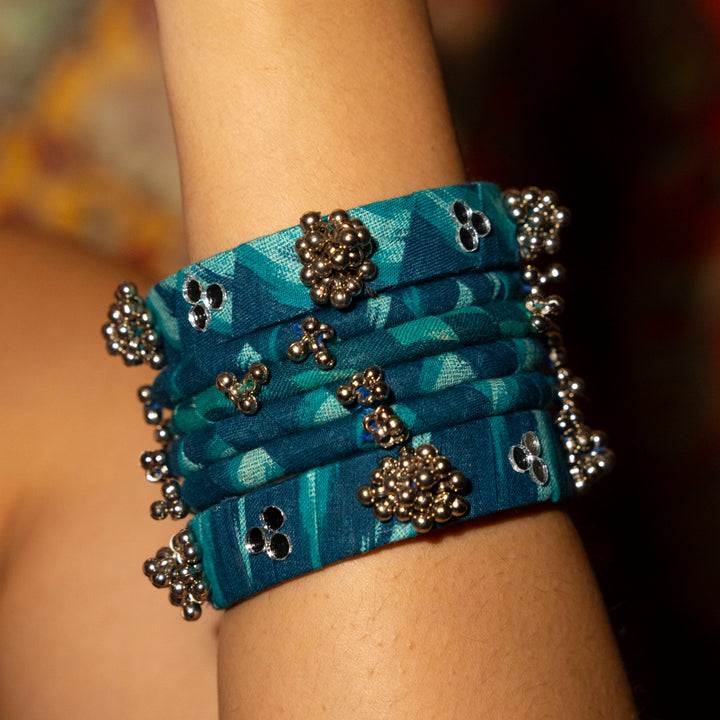 Firozi Cloth Bangles - Set of 6
