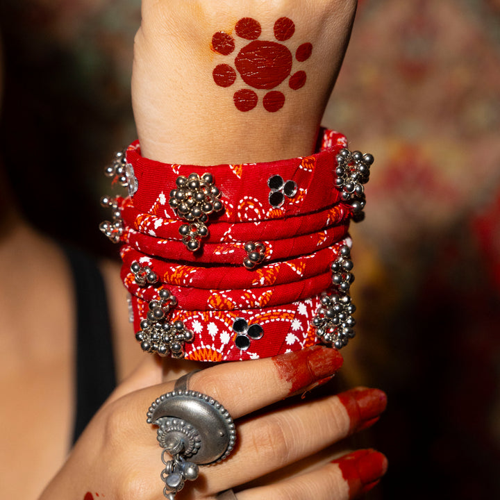 Sindoori  Cloth Bangles - Set of 6