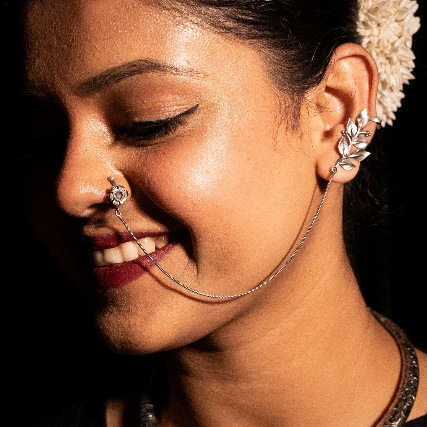 Banjaari Earcuff with Chain Nosepin