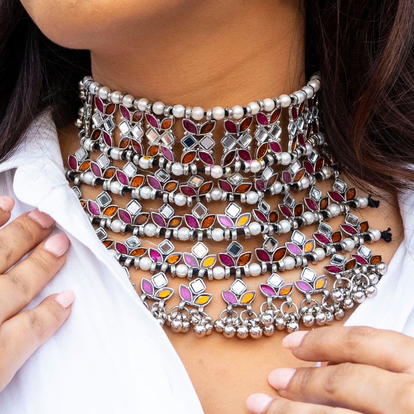 Rangeela Choker Set - Pink and Orange