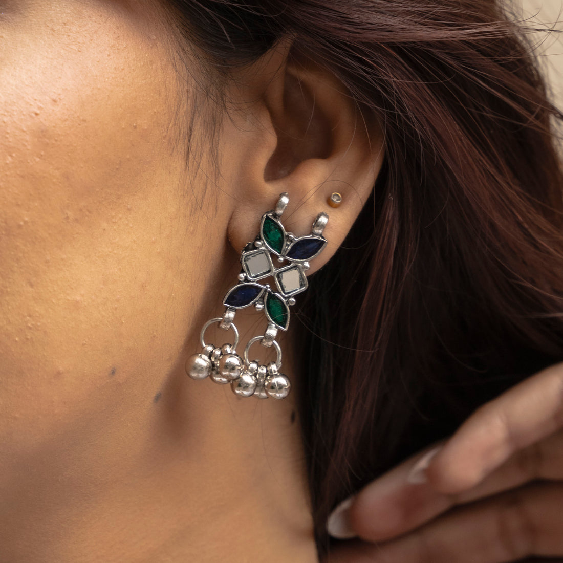 Rangeela Choker Set - Blue and Green with 1 FREE Necklace