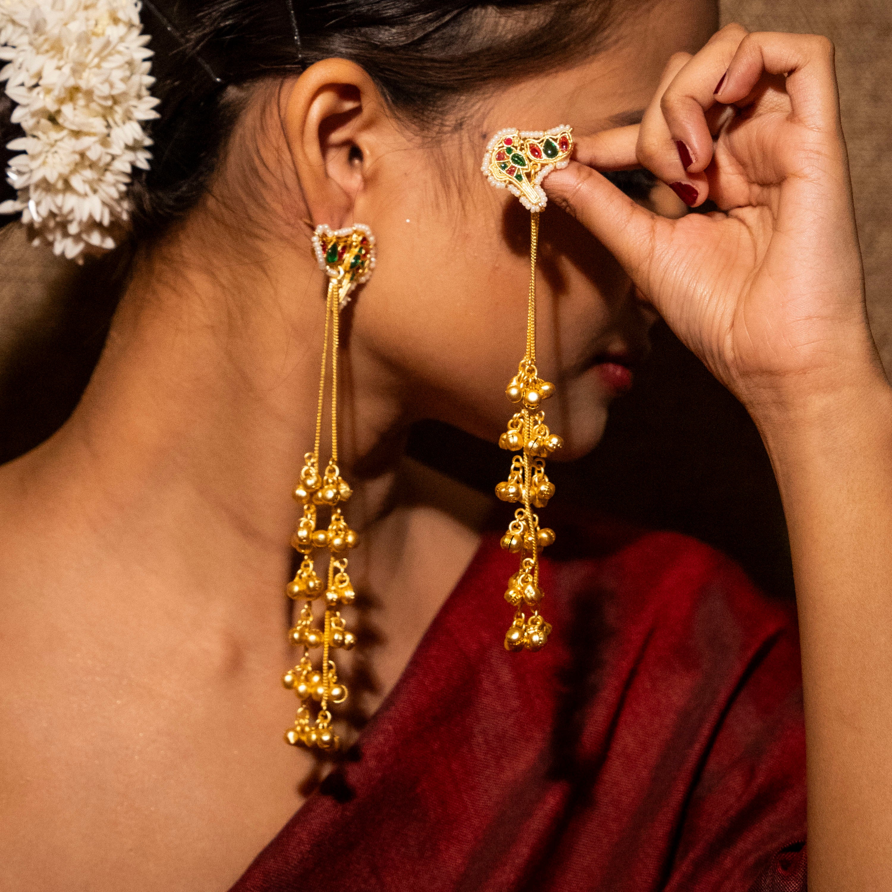 Yasmeen Kashmiri Earrings - Green and Red