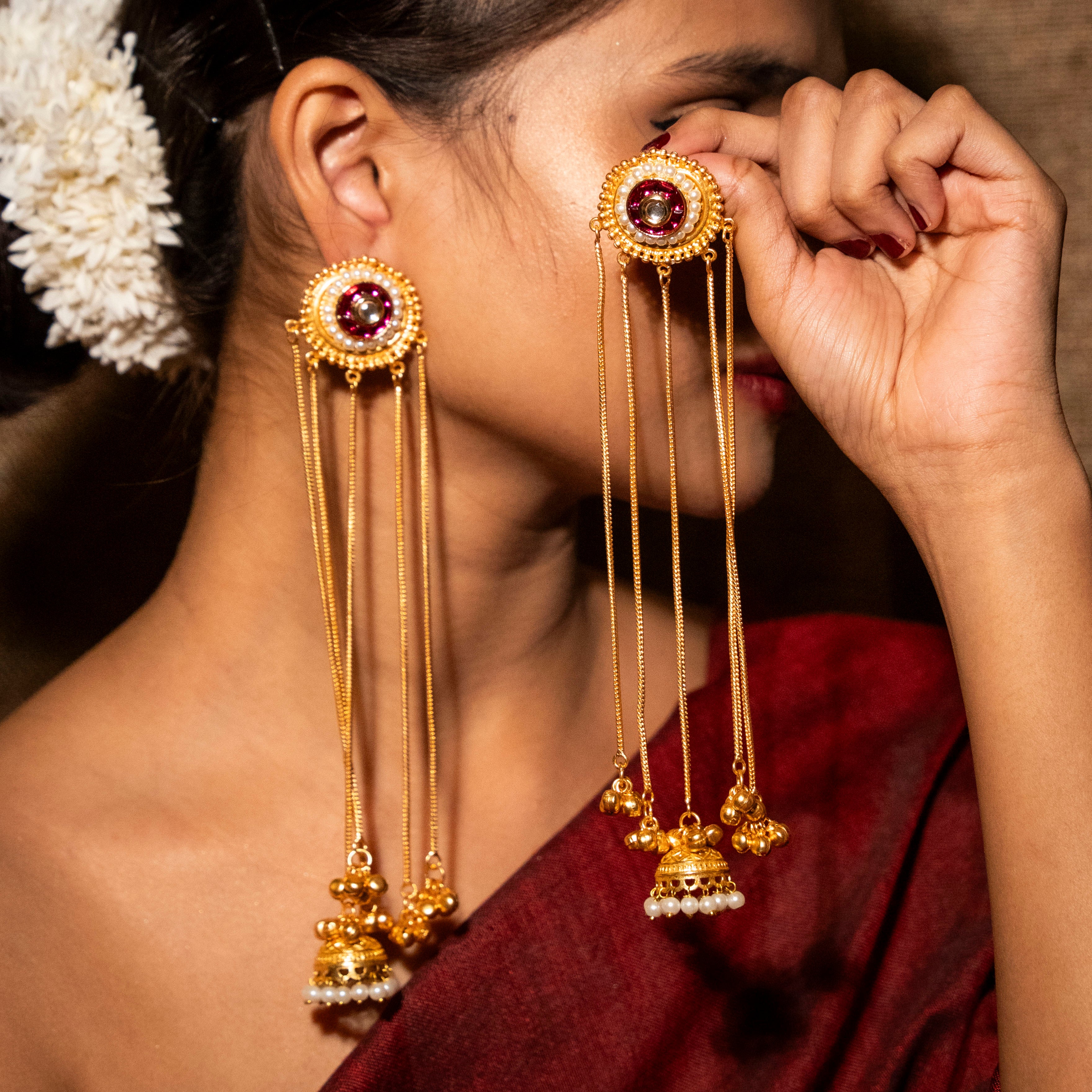 Shireen Kashmiri Earrings - Red