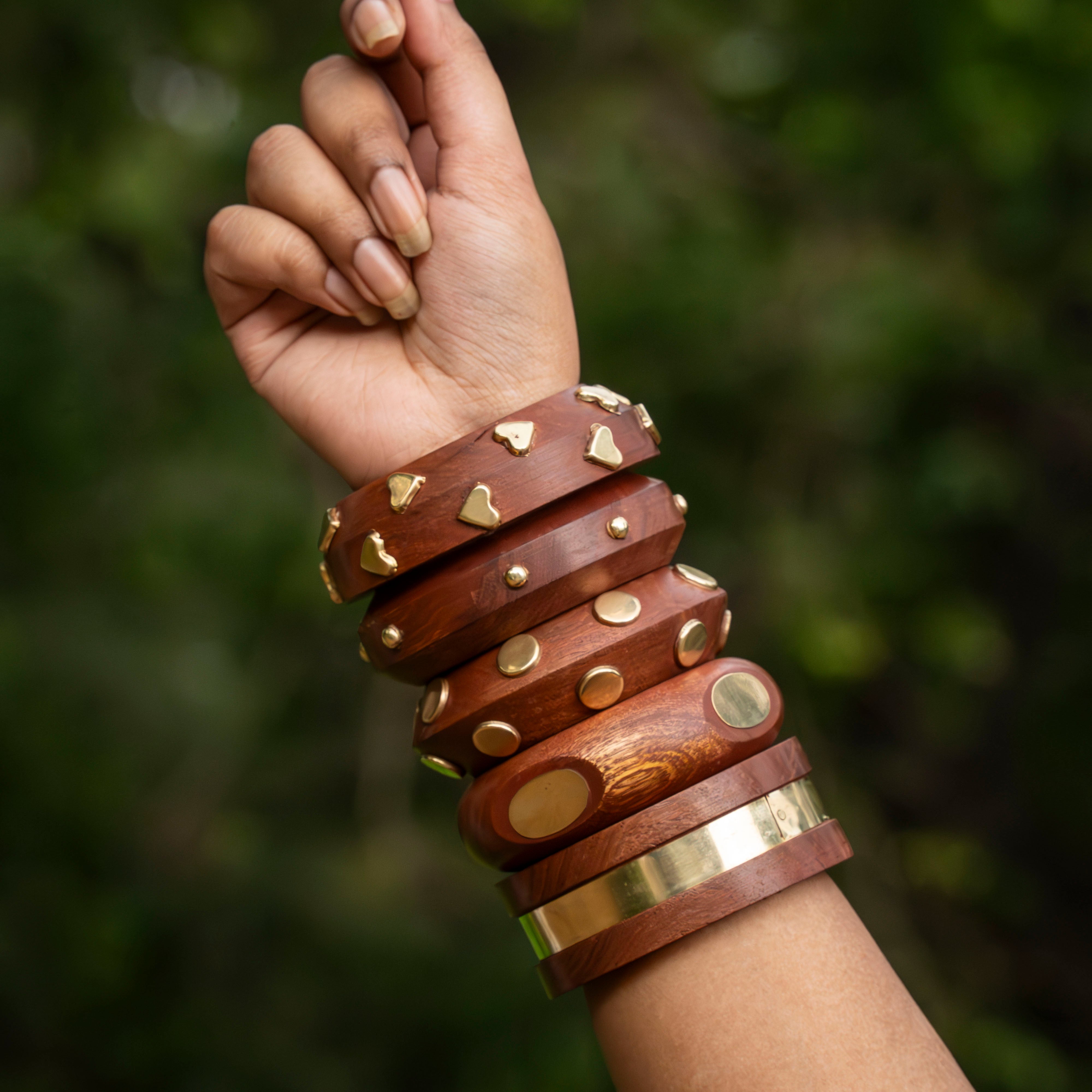 Stack of five - Assorted Wooden Bangles