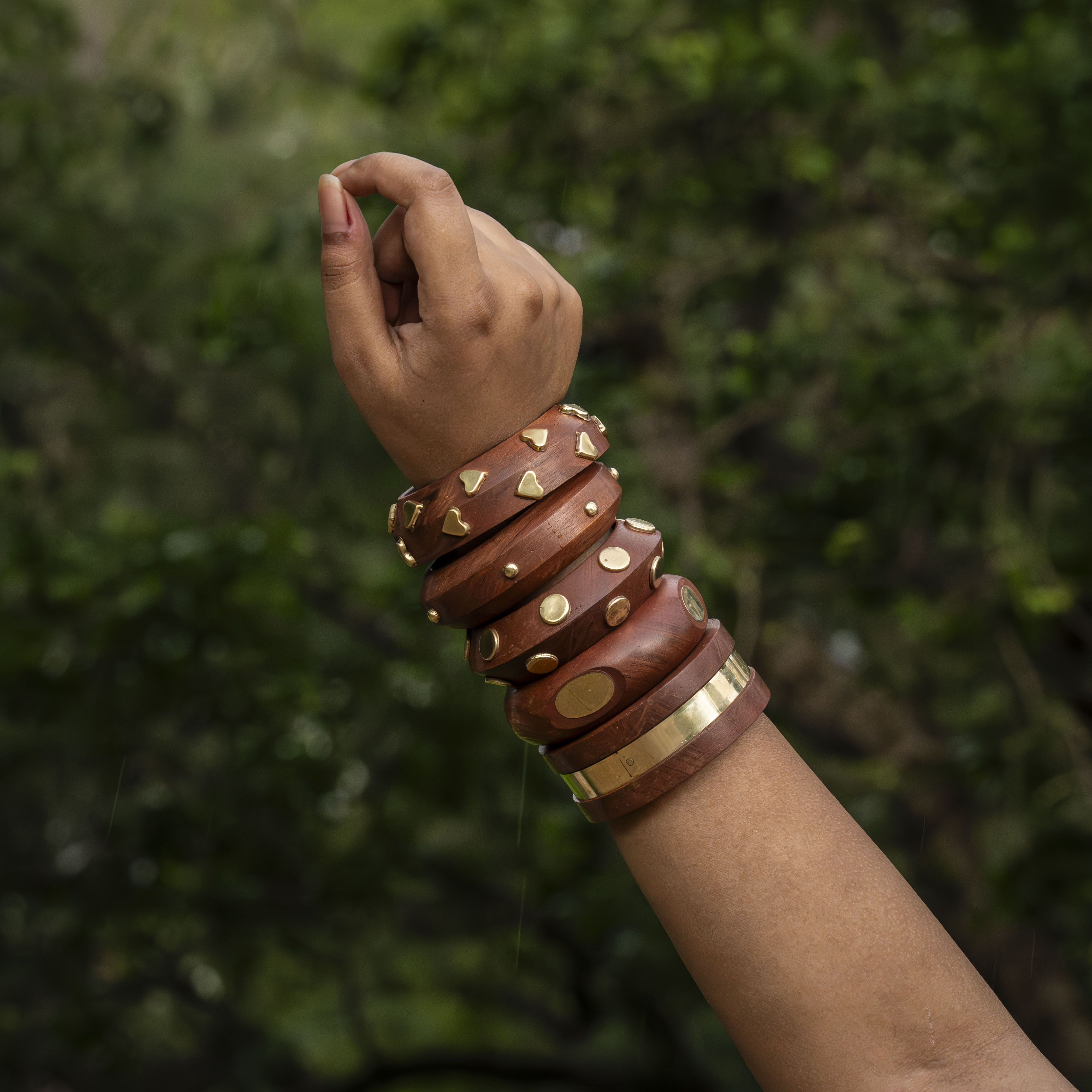 Stack of five - Assorted Wooden Bangles