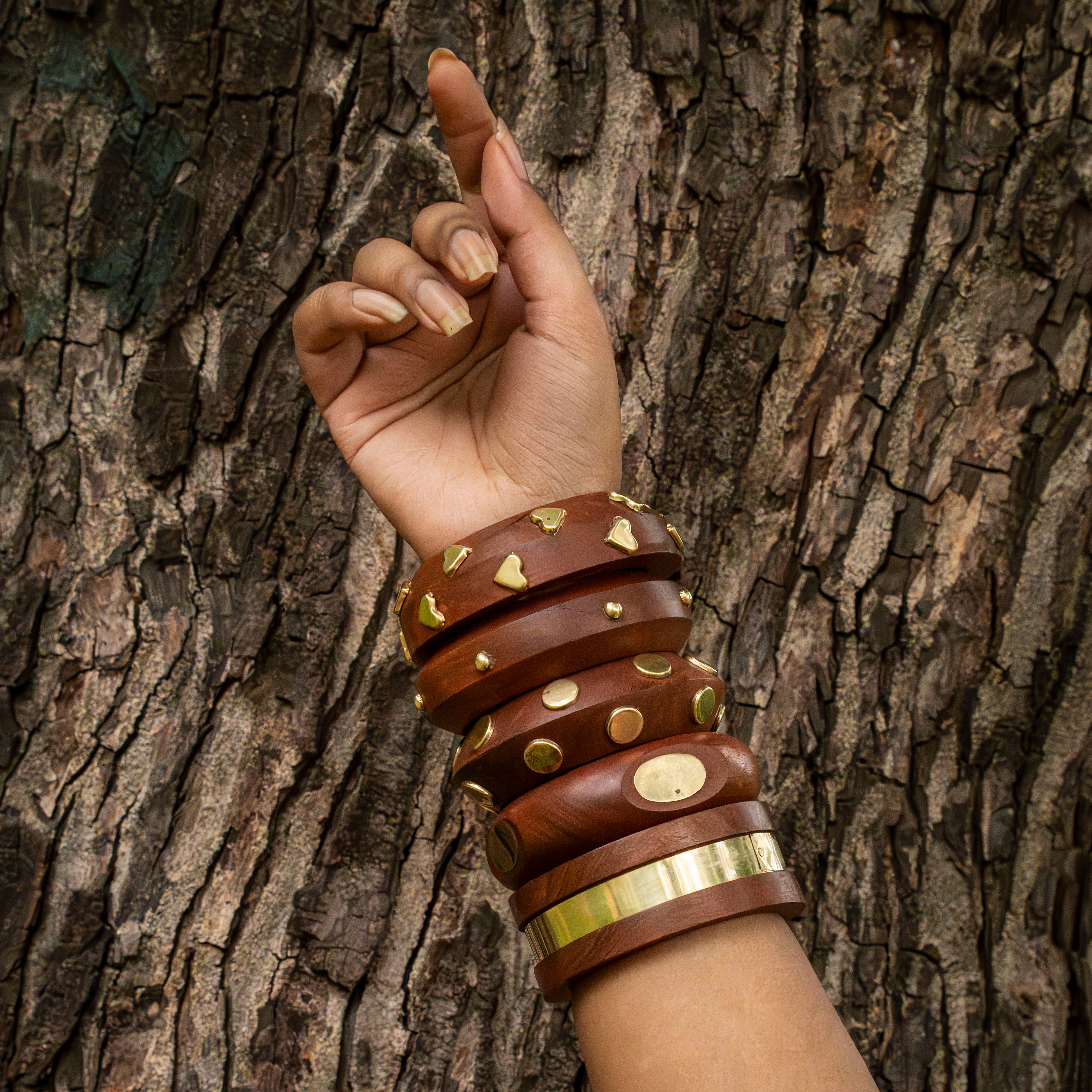 Stack of five - Assorted Wooden Bangles