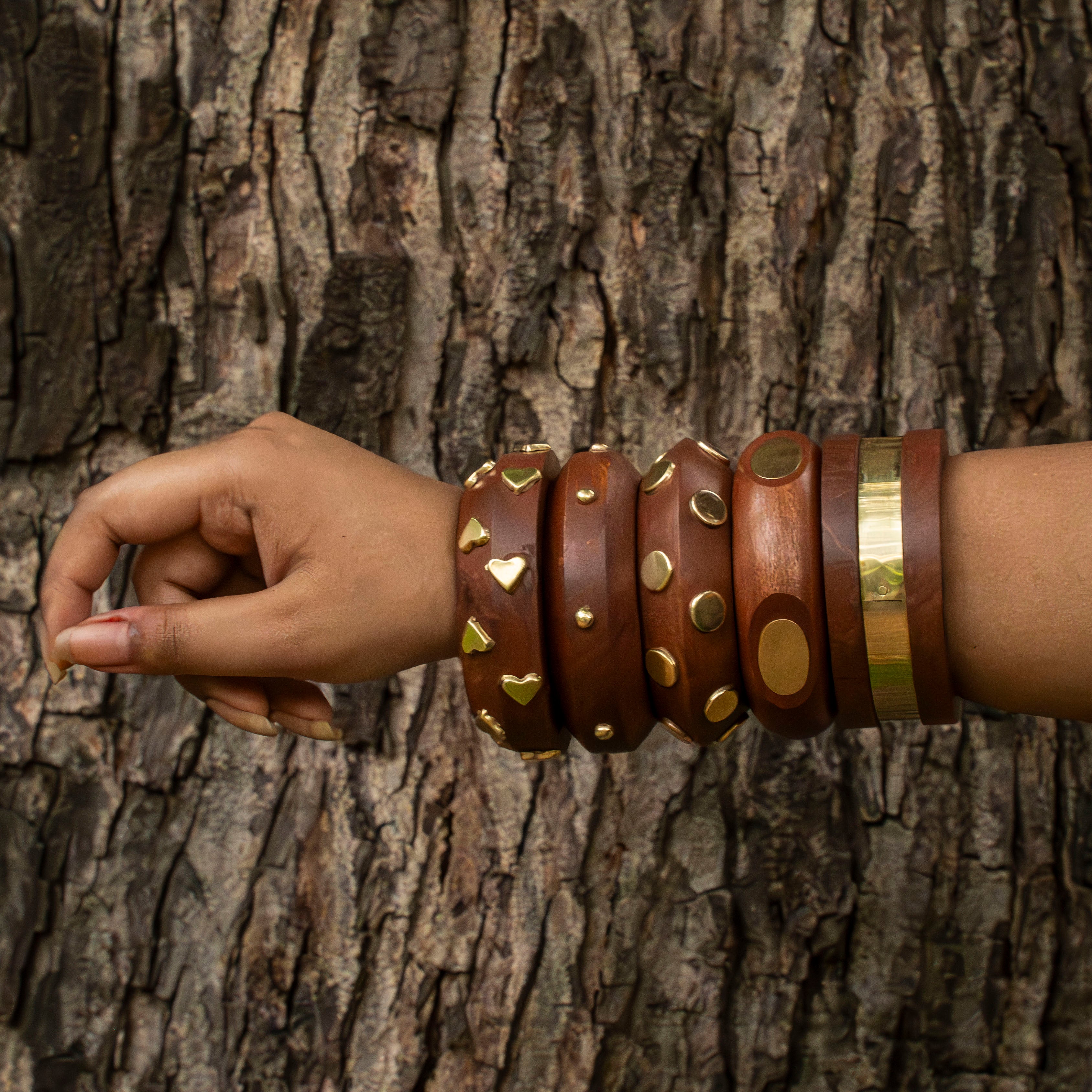Stack of five - Assorted Wooden Bangles