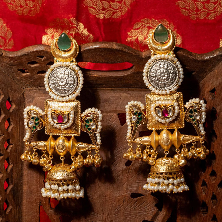 Rajlaxmi Earrings - Green Stone